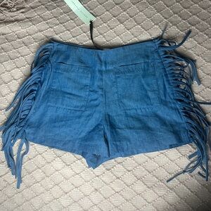Denim fringe shorts